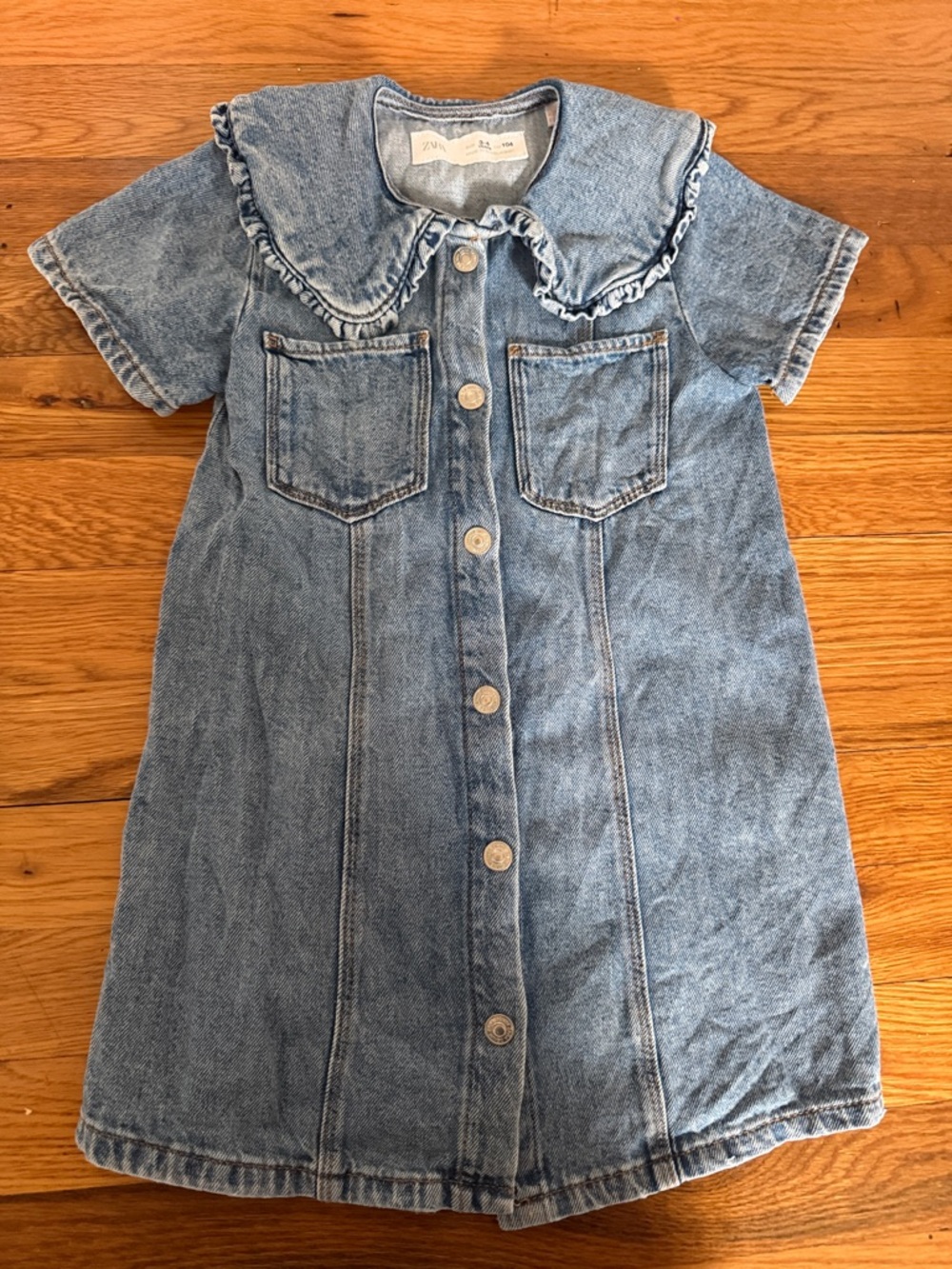 Zara Blue Denim Dress with Ruffle Collar 3-4 Years Old